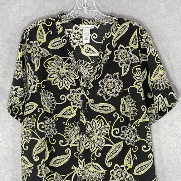 Catherines Top‎ Women 16 W Button Up Floral Short Sleeves V-Neck Casual Travel - Picture 4 of 11
